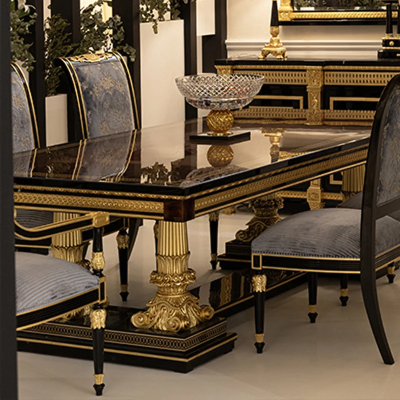 !@High Quality French Handmade Solid Wood Classic Luxury Dining Table Home Designs 6 Person Wooden Dining Room Furniture Table