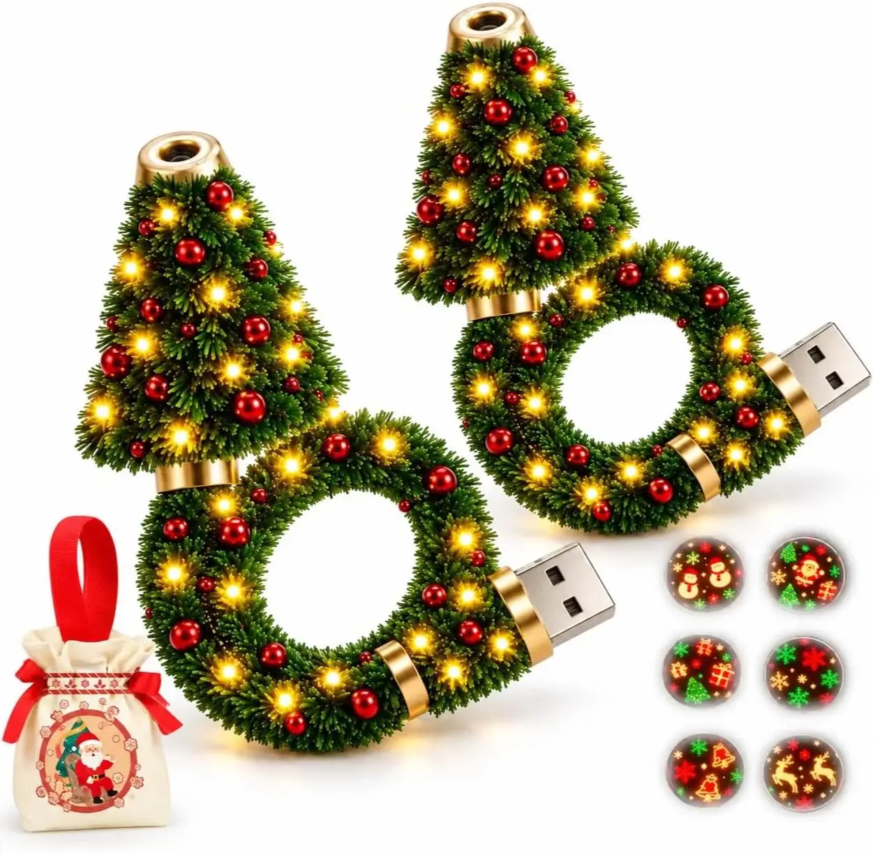 Christmas Projector Light, USB Powered Christmas Night Light with 6+ Holiday Patterns, Flexible Tree Lamp for Bedroom, Ceiling