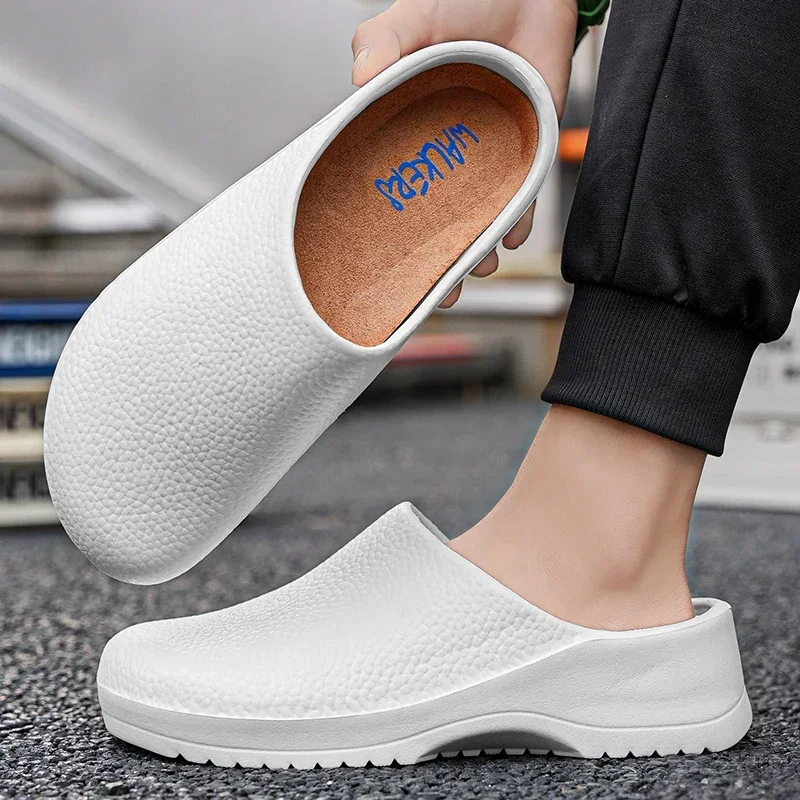 Lightweight Non-slip Men Slippers Breathable Women Half Slippers Couple Casual Shoes Waterproof Chef Shoes Nurse Doctor Shoes