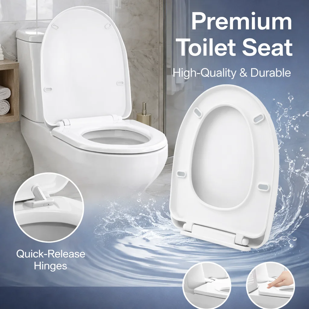 

Quick Mount Toilet Seat, Smooth Plastic Toilet Lid Replacement, Universal Fit Most Household Toilets