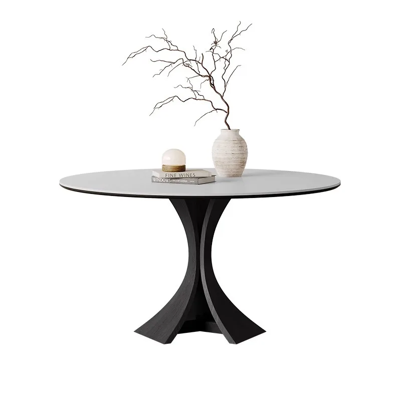 

Slate household solid wood dining table and chairs small apartment round modern simple light luxury cream style French 2024 new
