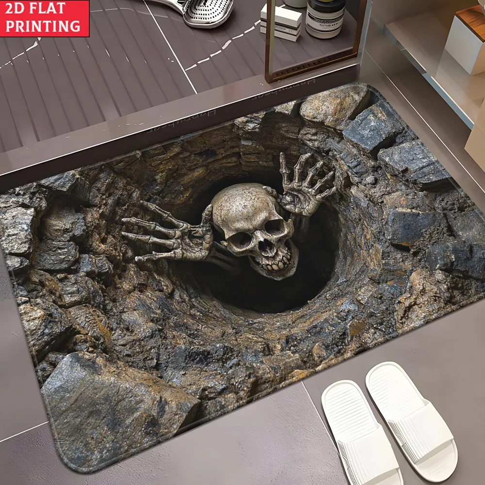 1pc Skull Horror 3D Visual Entrance Floor Mat, Suitable for Home And Outdoor Decor for Entrance,Bedroom 2D Flat Printing doormat