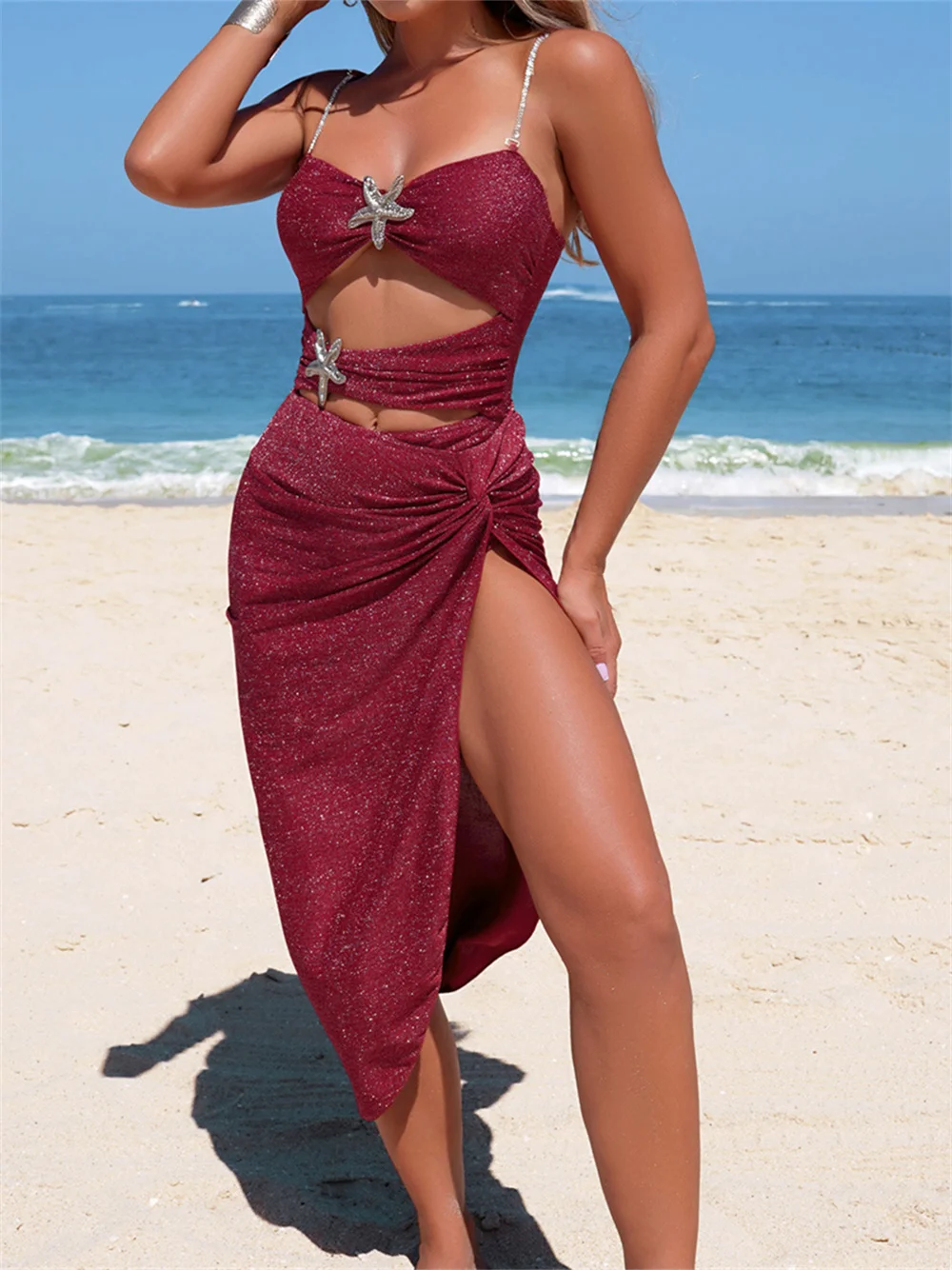 

Sexy Hollow Out Push Up Bikini Skirt Star Shiny Y2k Swimsuit Women Swimwear Vacation Bathing Suit Beach Cover Ups Outfit Bikinis