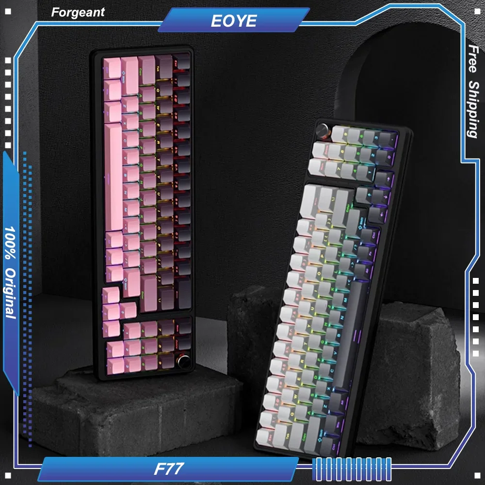 Forgeant F77 Mechanical Keyboard Wired Type-C Portable Compact 77Key with Knob RGB Red Shaft for Computer Gaming Business Office