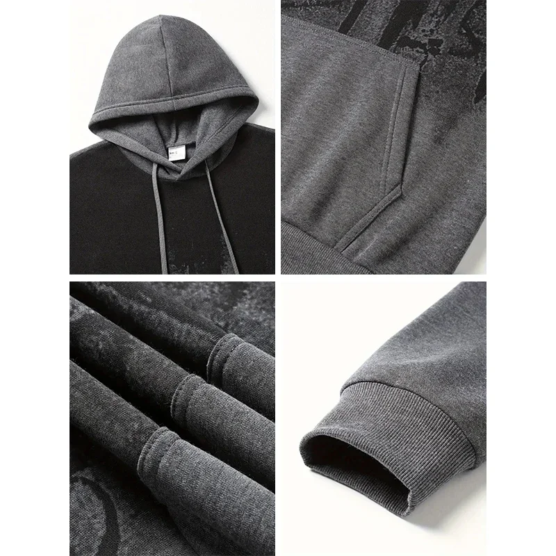 High Quality Mens Tracksuit Casual Splash-ink Hooded Sweatshirt Set Printing Sports Jogging Suit Autumn Warm Street Hot Clothing