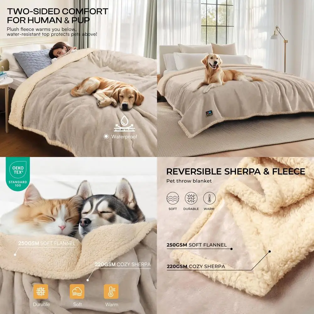 

Двустороннее флисовое одеяло для собак из шерпы — водонепроницаемый чехол для дивана для домашних животных, подходит для маленьких и больших собак и кошек, темно-бежевый ки