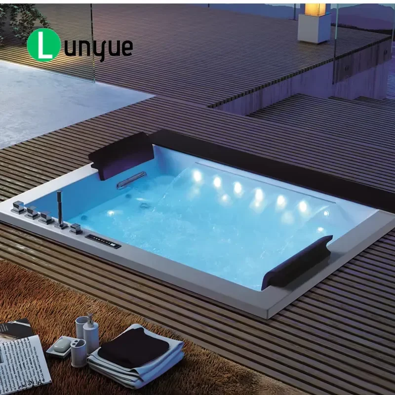 Luxury Acrylic for Two with LED Lights Glass Windows 23 Sprinklers 5 Year Warranty Spa Tub for Bathroom