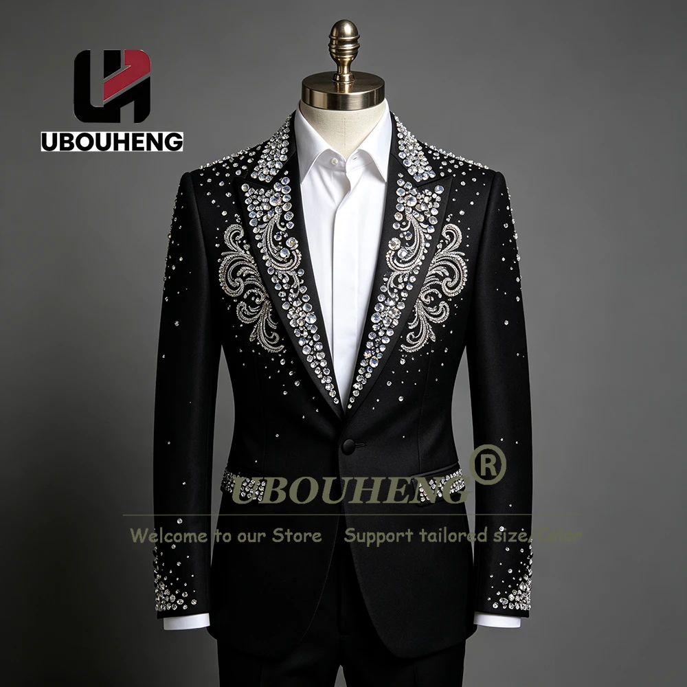 UBOUHENG Suit Mens Set Sequin Beaded Lapel Blazer Customized  2 Pieces Costumes Hommes Man Dinner Party Tuxedo Attire Slim Fit