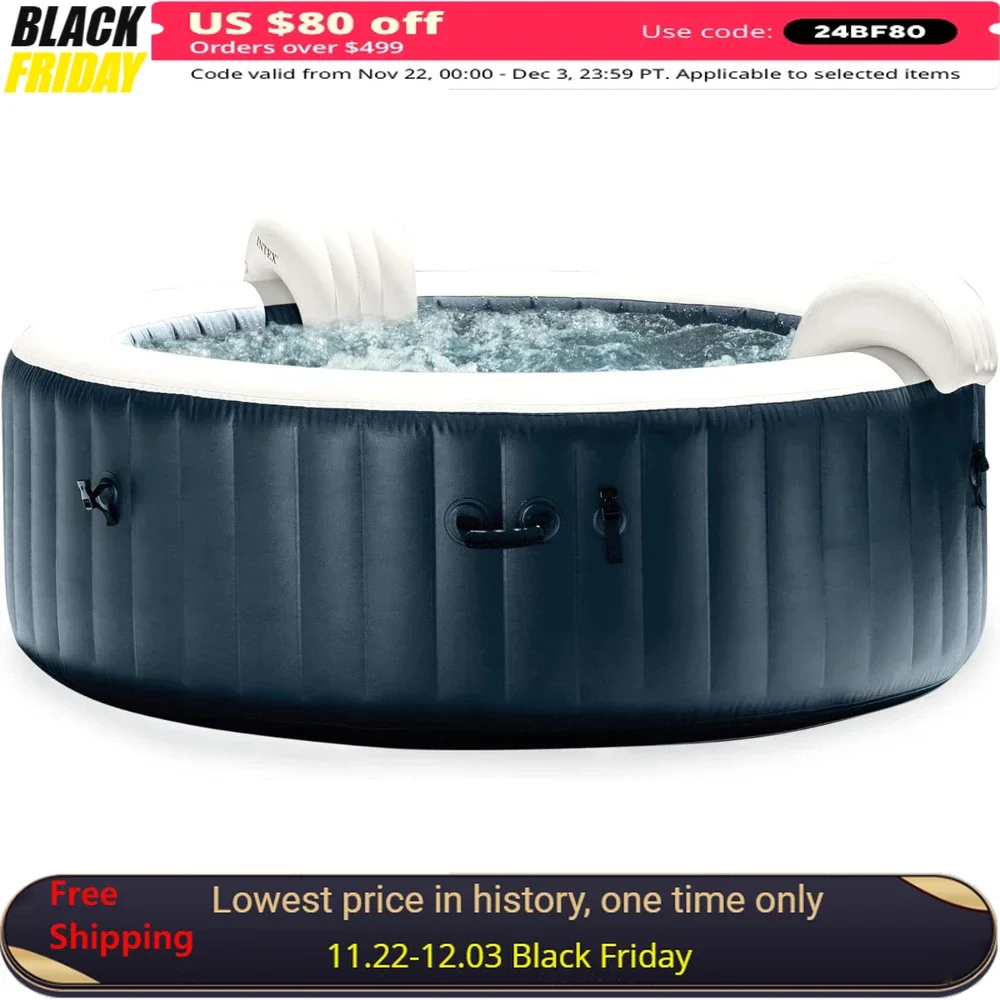 Outdoor Hot Tub, Includes Energy Efficient Spa Cover, 2 Contoured Headrest,  LED Light, 6 Person Capacity Bubble Massage Spa Set