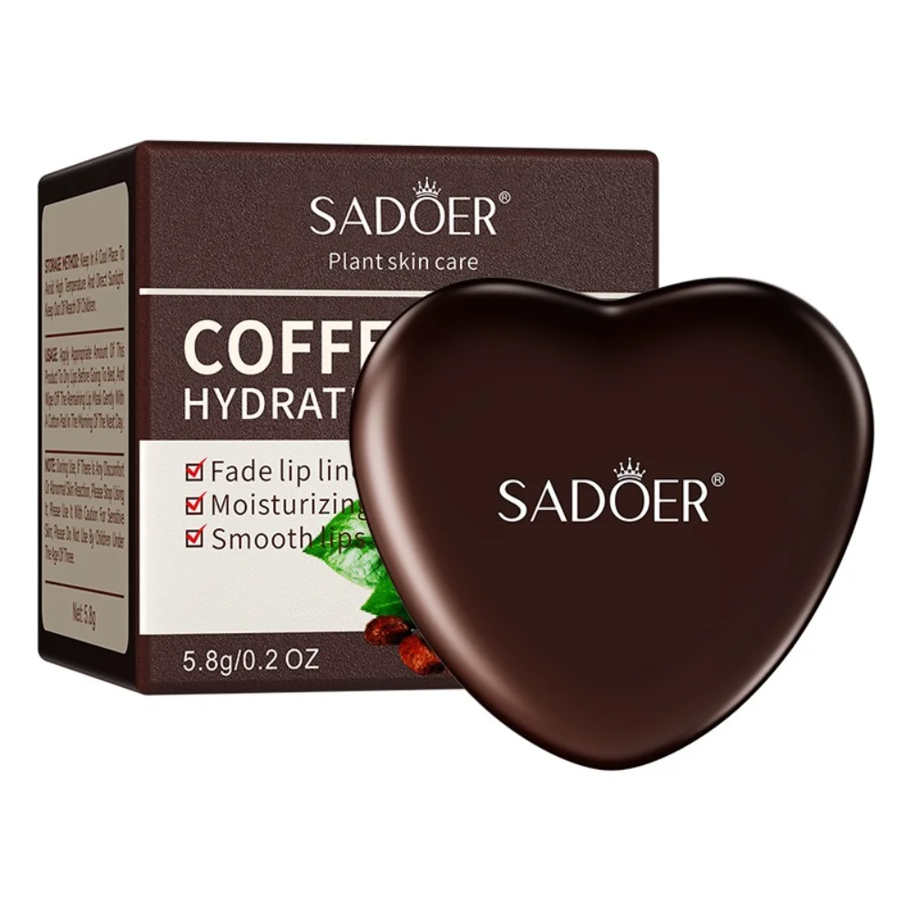 SADOER Coffee Lip Mask with Vitamin E in A Heart-Shaped Case Moisturizing and Nourishing Care for Soft Smooth Lips for Daily Use