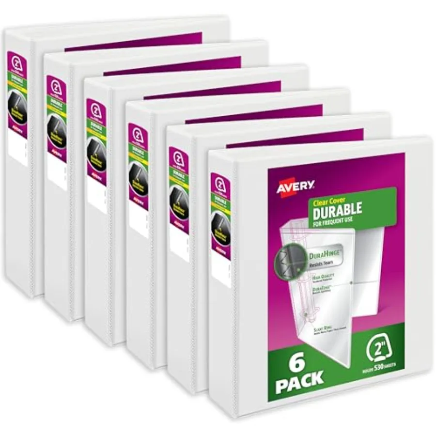 

Durable View 3 Ring Binders for Home School Supplies Office or Organization Needs 2" Slant Ring 6 Pack White Binders