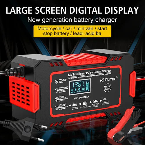 Cargador de batería de coche Universal con pantalla LCD, 12V, 6A, carga rápida, reparación de pulso de potencia para Auto, Moto, Gel AGM de ácido de plomo seco y húmedo