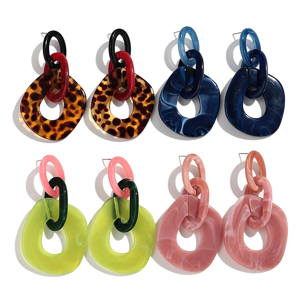 Trendy Leopard Acryl Geometrische Link Anhänger Ohrringe für Frauen Elegante Große Unregelmäßige Baumeln Ohrring Partei Schmuck 2026 Geschenke – Detail 1