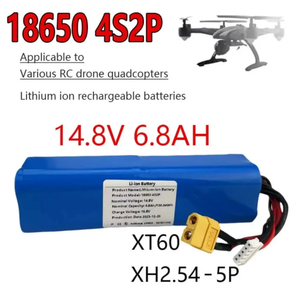 

100% New 4S2P 14.8V 6800mAh 18650 Li-ion Rechargeable Battery for Various RC Airplane Drone Quadrotor