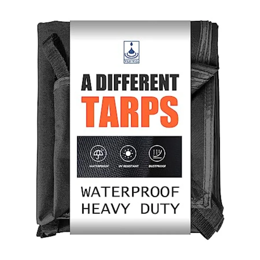 

20 Mil Black Waterproof Tarp 12×15ft Heavy Duty Canvas Cover for Outdoor All Weather Oxford Tarpaulin for Truk Bed Roof Boats P