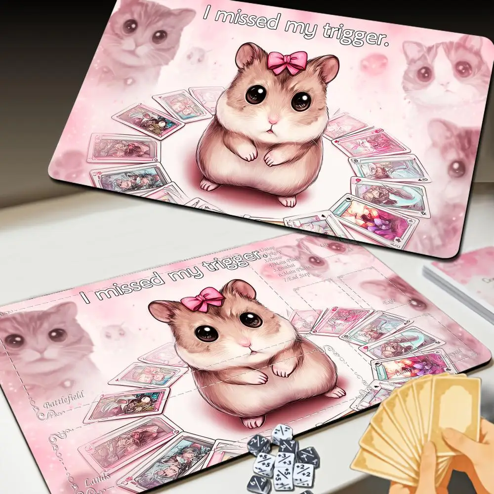 Cards and hamster TCG Playmat Magic Card Mat with Stitched Edge Non-Slip Durable Tabletop playmat Board Game Mat for TCG