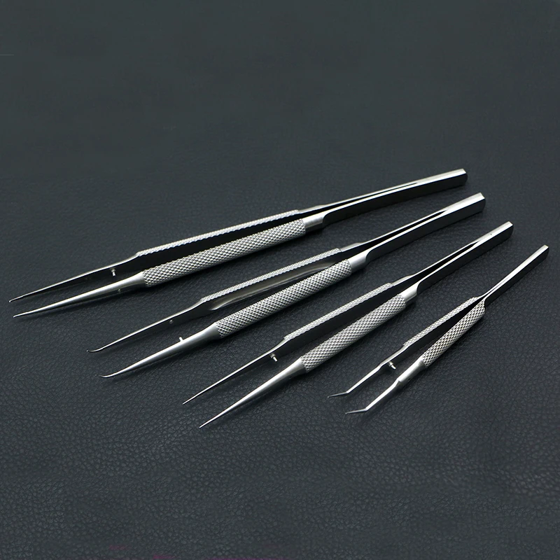 Microforceps เครื่องมือผ่าตัดอุปกรณ์พลาสติกเกี่ยวกับตาอุปกรณ์ทำจากสแตนเลสด้ามจับตรงข้อศอกพร้อมตะขอ