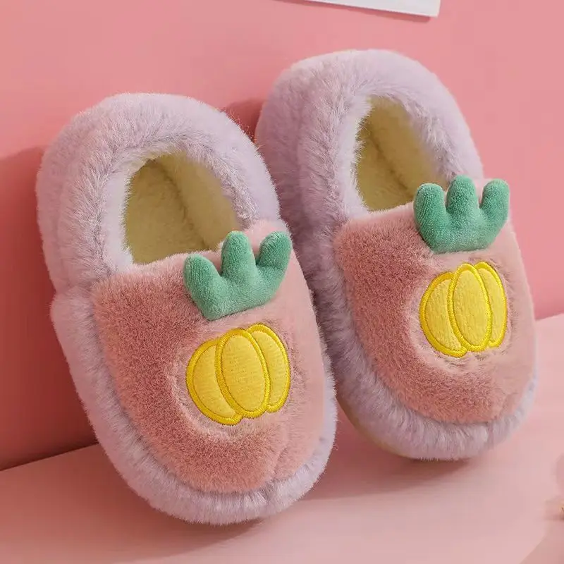 Pantuflas mullidas de algodón para niños, pantuflas de dibujos animados, otoño e invierno, para dormitorio de bebé, novedad