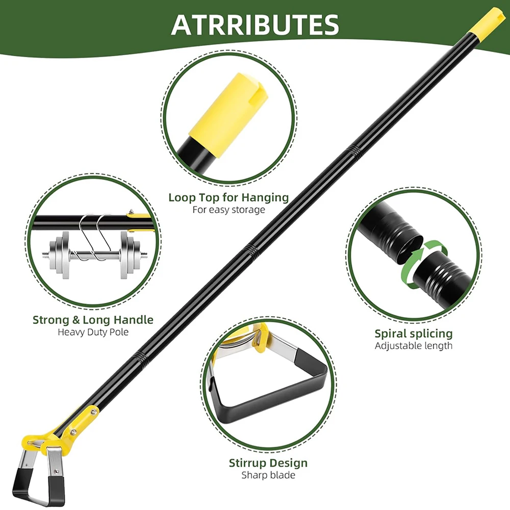Houe à éraflure réglable en acier inoxydable - Houe Hula robuste à long manche de 40 à 75 pouces pour un désherbage efficace, les soins de la pelouse de la ferme du jardin