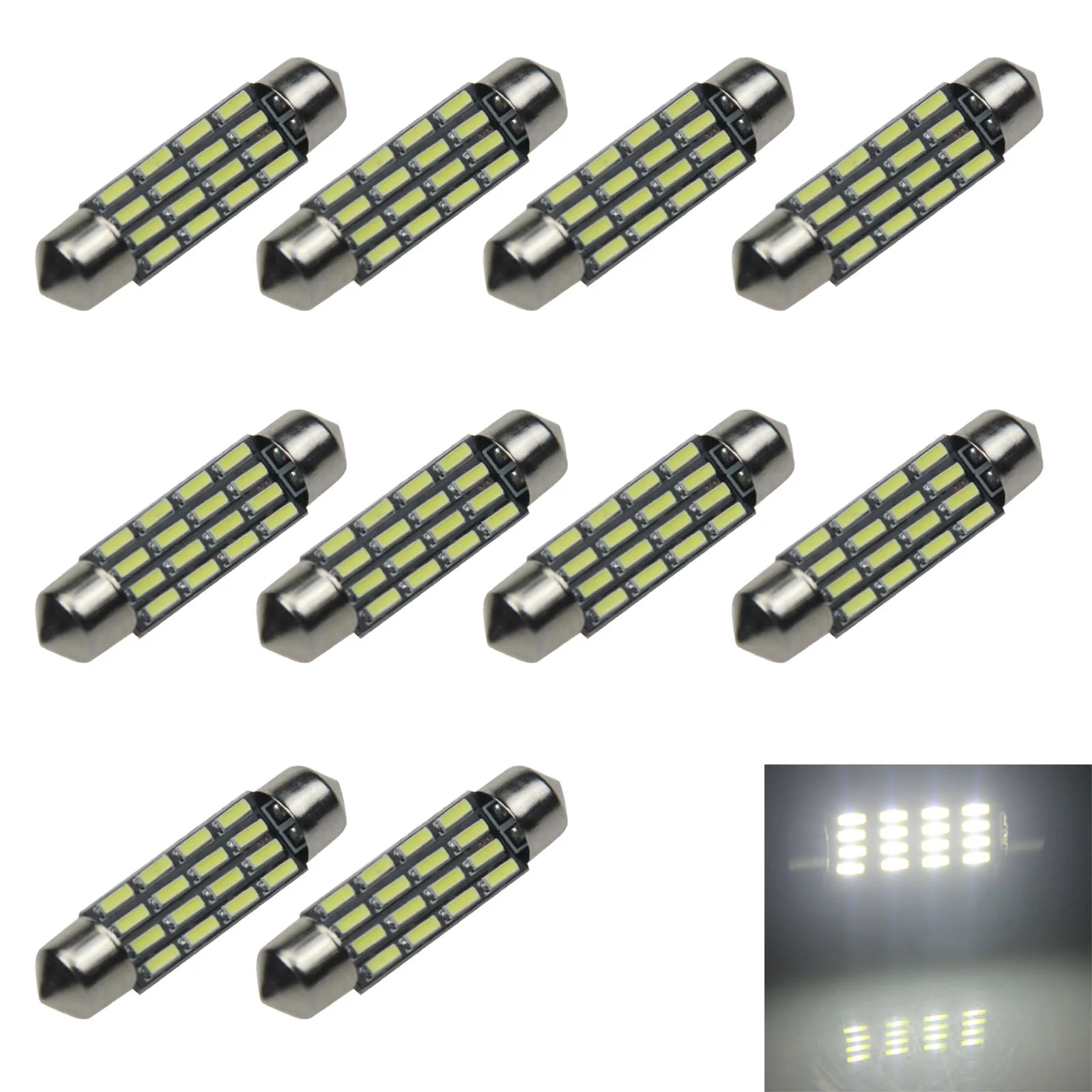 10x White RV 39MM Festoon Blub License Plate Lamp 16 Emitters 4014 SMD LED 6418 Z20904