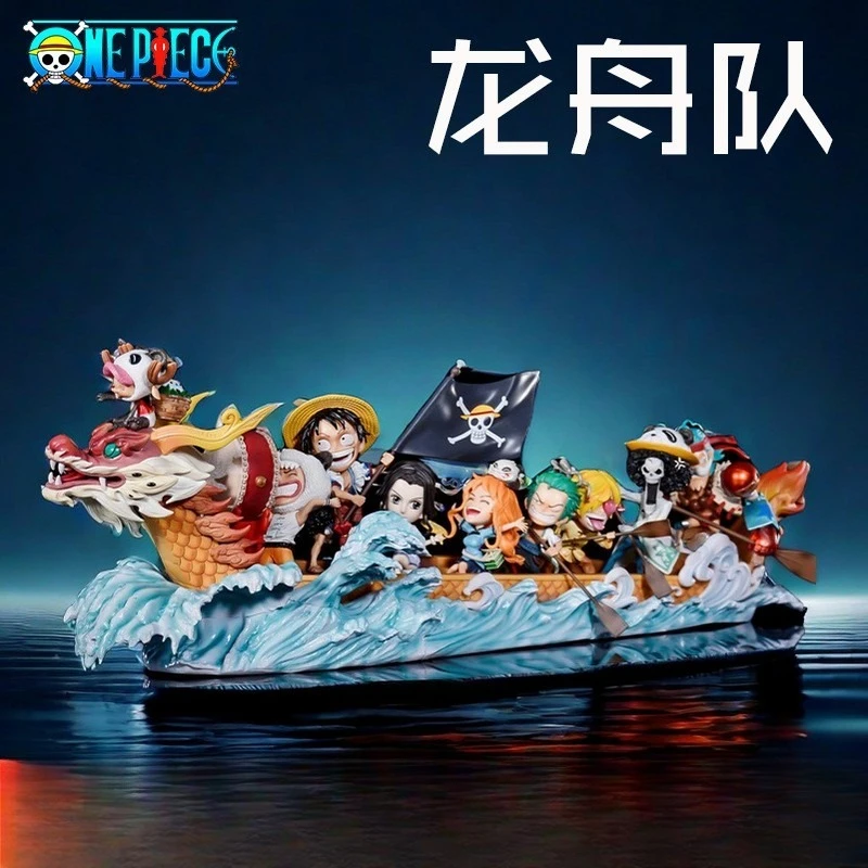 Figura de Resina de One Piece GK, Tripulación del Sombrero de Paja, Barco Dragón, Luffy, Zoro, Sanji, Chopper, Decoración de Escritorio, Coleccionable