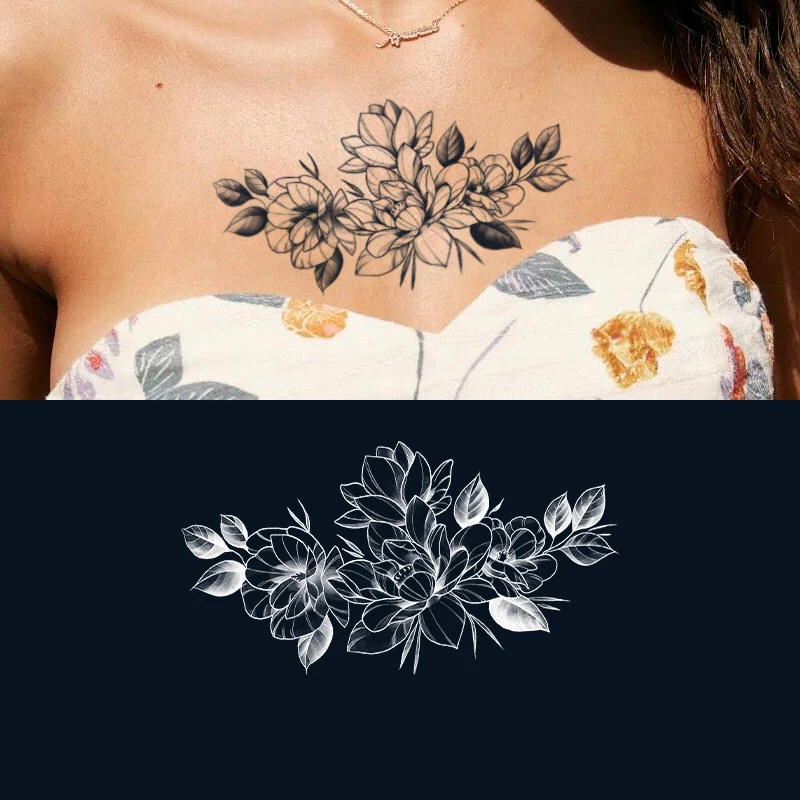 

1pc Tattoos Sticker Waterproof Temporary Sketch Flower Simple Flower Sternum Stick Temporary Tattoo Stick Women Body Art