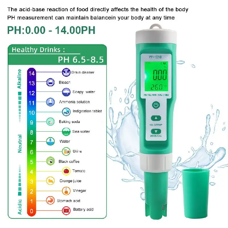 Water Quality Tester 10in1 PH EC TDS ORP H2 Fertile Salinity S.G. Resistivity Temperature Meter Backlit LCD Display for Aquarium