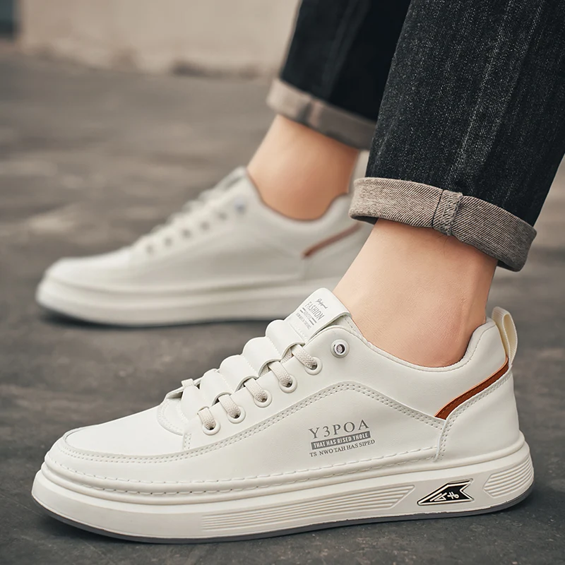 Leather Casual Shoes for Men Breathable White Sneakers Fashion Driving Walking Tennis Shoes for Male Office Flats Shoes