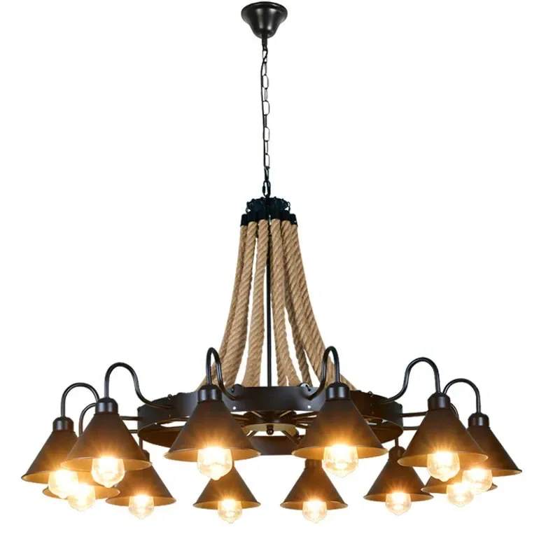 OUFULA Classical Chandelier Retro Fixtures Loft Design LED Creative Industrial Rope Pendant Lamp for Home Bedroom Hotel