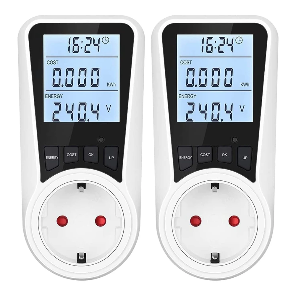 2X Electricity Meter for Socket, with Backlight,LCD Display, Energy Cost Meter,for Electrical Devices EU