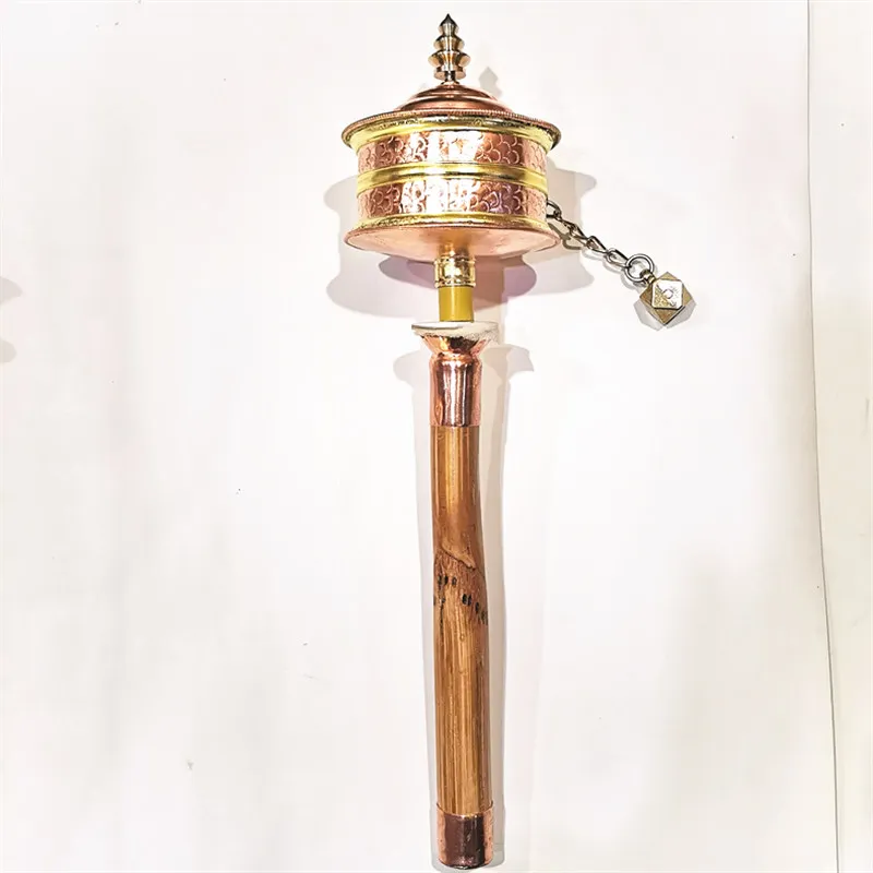 Tibetan Hand Hold Big Prayer Wheel With Six Words Bible Red Copper Handicrafts for Praying