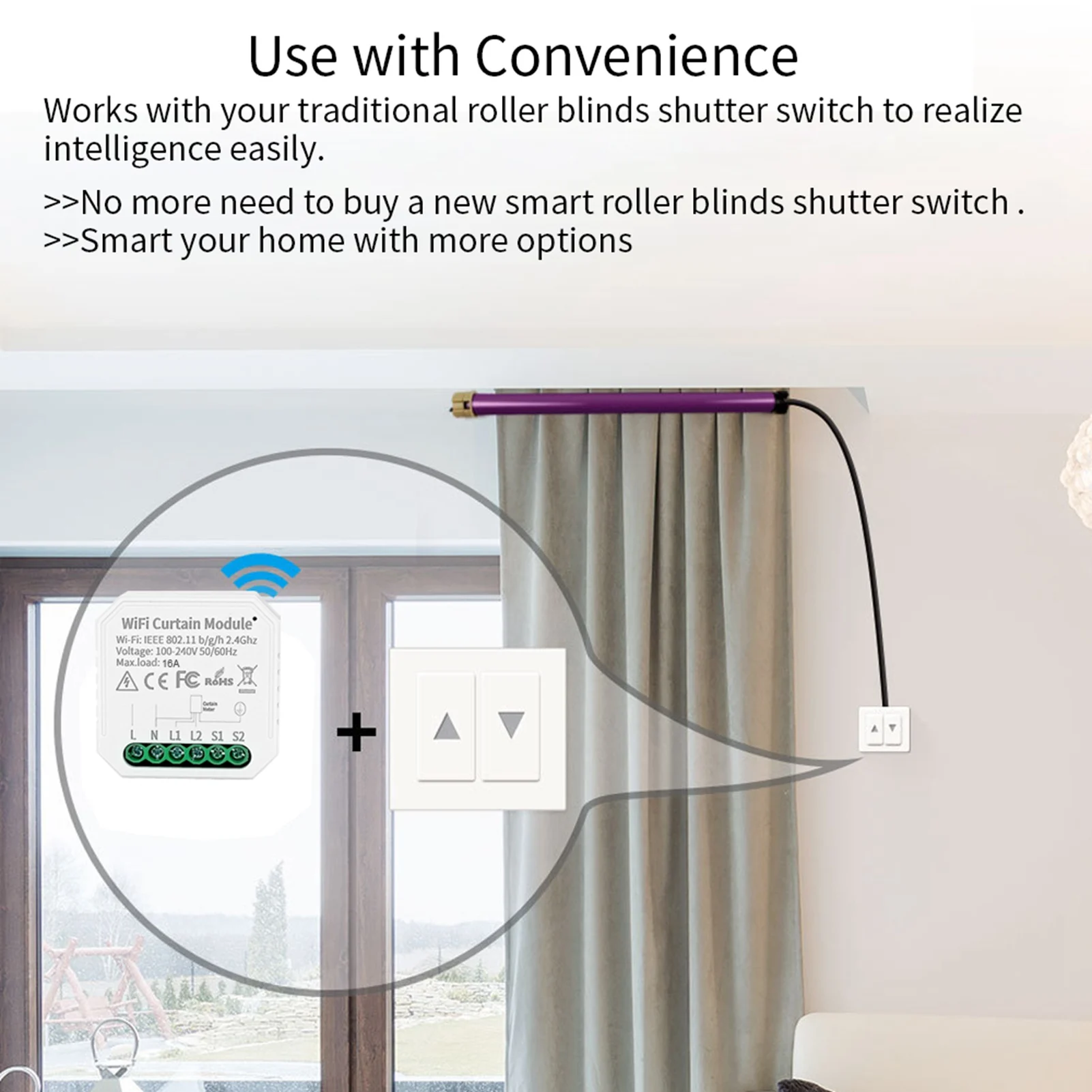 Intelligent Curtain Controller Module 10A Voice Control WiFi 2 Way Curtain Blinds Switch Module for Tuya Smart White