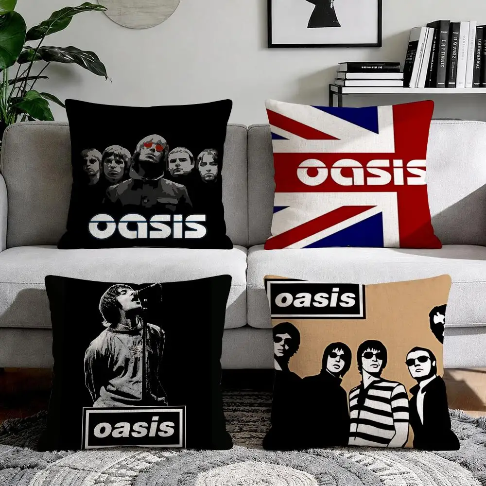 Rock Band O-Oasis Rock Chic Cushion Cover Organic Natural Linen Pillowcase with Double Sided Print for Sofa Home Decor Gift