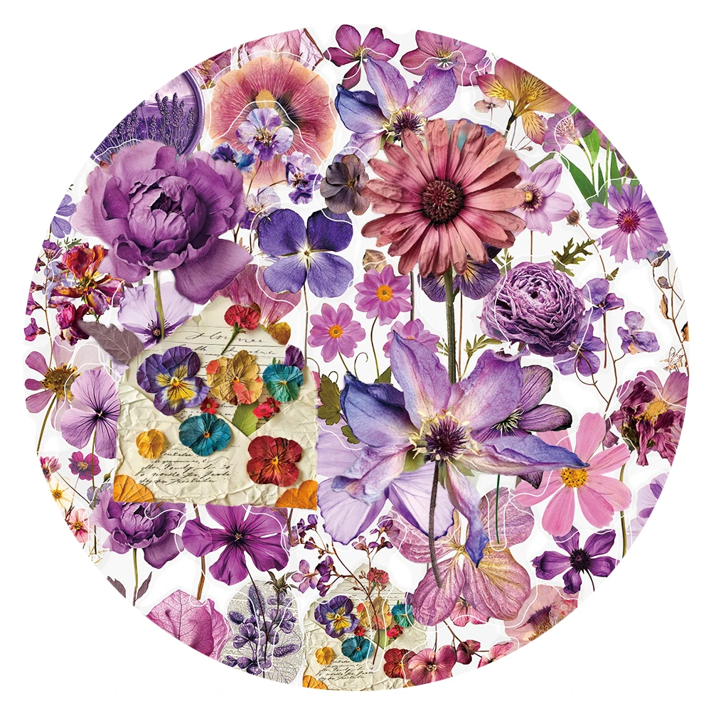

10/30/50pcs Transparent Romantic Purple Flower Stickers Vintage Aesthetic Graffiti Sticker Luggage Laptop Phone Waterproof Decal