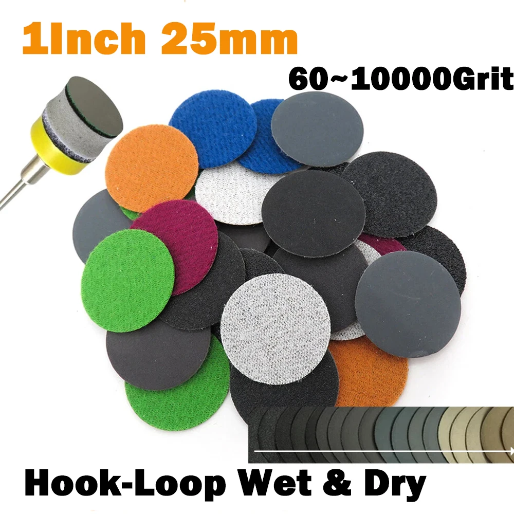 

20 шт. ~ 100 шт. 1 дюйм 25 мм орбитальная наждачная бумага с крючком для влажной и сухой флокированной шлифовальной диски 60/80/100/120/150/180/240/320/600 ~ 10000 грит