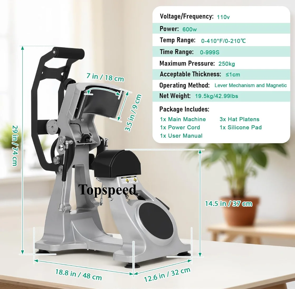 Hat Heat Press Machine Double Heater Auto Cap Press Machine With Multi-Timer 110V, 3pcs Different Hat Pads Included