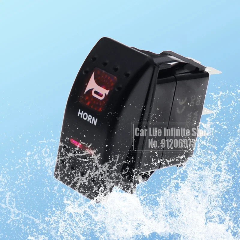 12v/24v Red Led Horn Rocker Switch Boat SPST 5 Pin (ON)-OFF Momentary Rocker Toggle Switch For Boat UTV RZR ATV Car Automotive