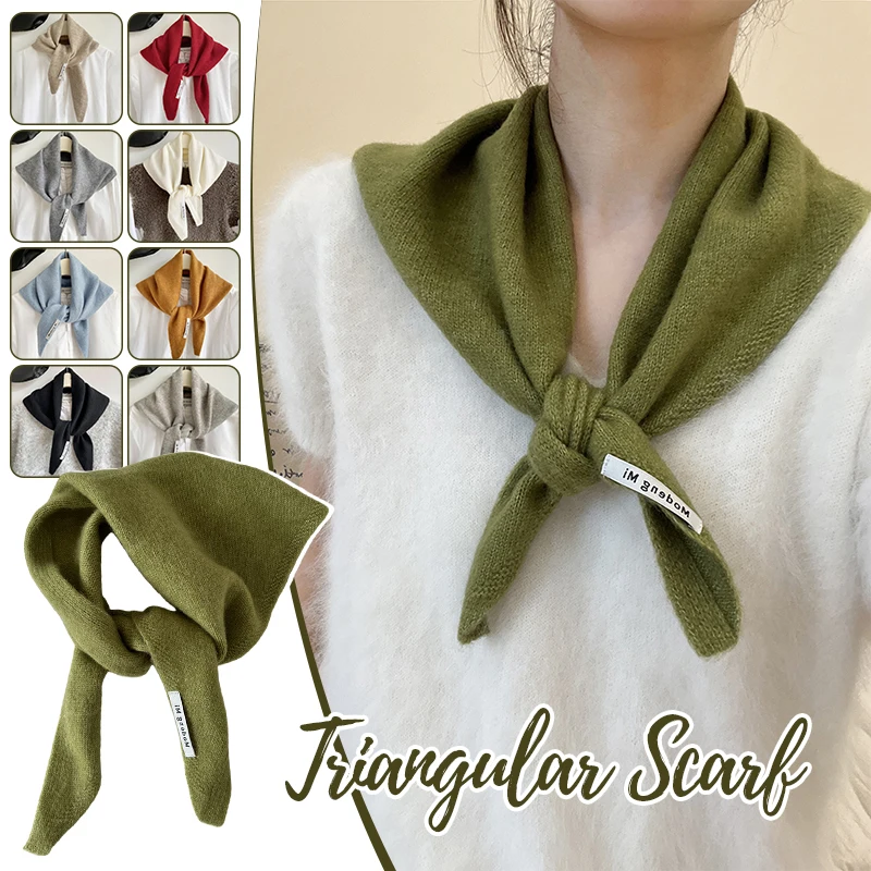 

Korean Style Wool Knitted Triangular Scarf Women Winter Warm Headscarf Shawl Hijab Multi-functional Neckerchief