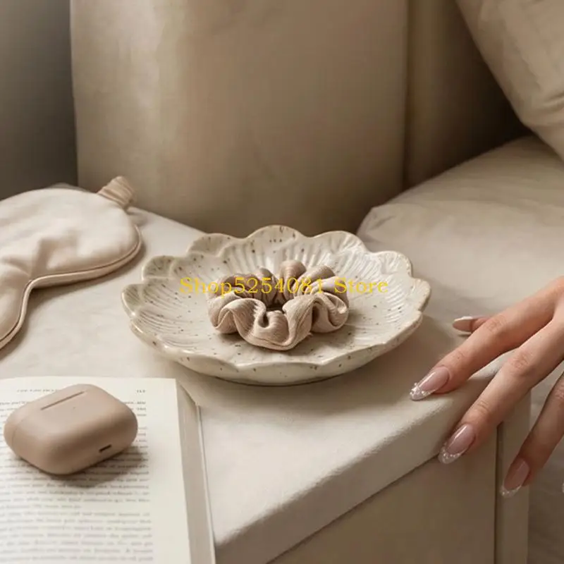 AXYC Ceramic Trinket Dish Flower Catchall Tray for Rings and Earrings, Glazed Jewelry Dish for Dresser Storage