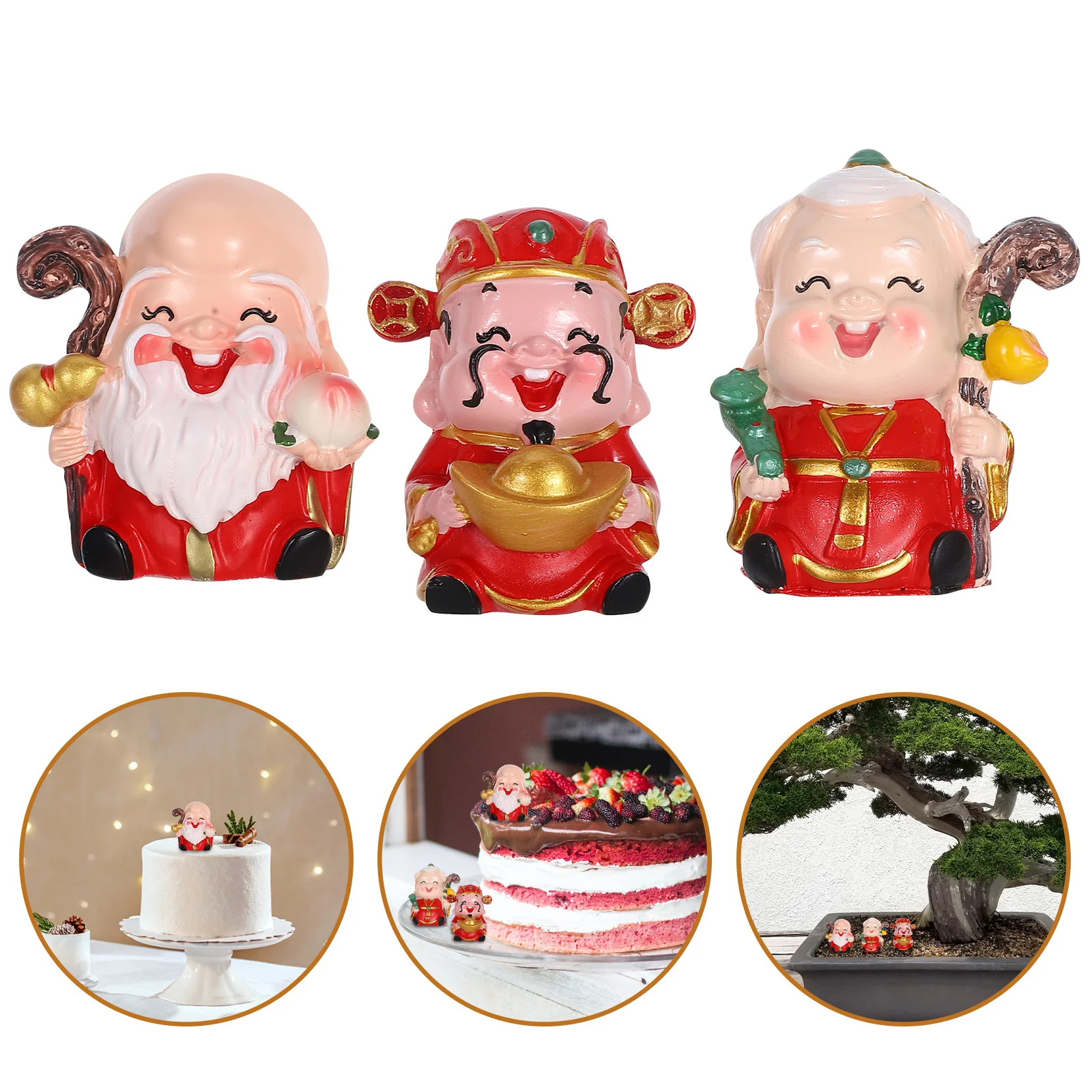 

3pcs Cake Decoration Figurines Resin Miniature Statue For Elderly Birthday Party Home Decor Car Dashboard Ornament Mini Statues