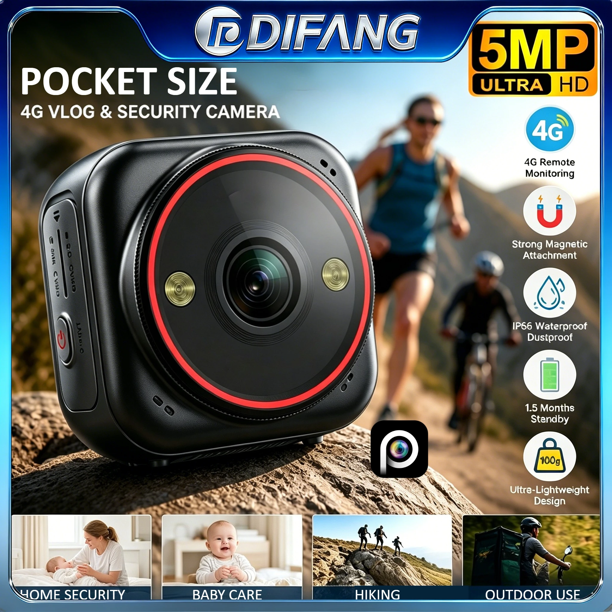 

Portable 4G Mini Security Camera Battery Powered AOV 12X Zoom Outdoor Wireless Surveillance Vlog Recording Sport IP Cam