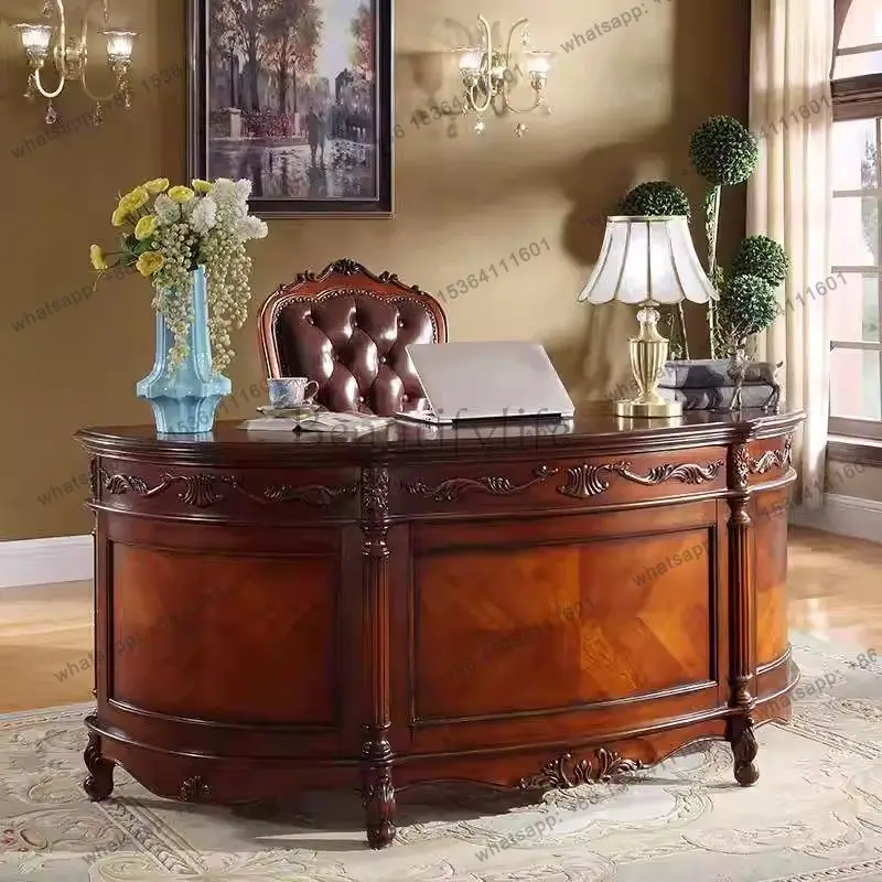 American solid wood boss desk European semi-circular arc computer desk