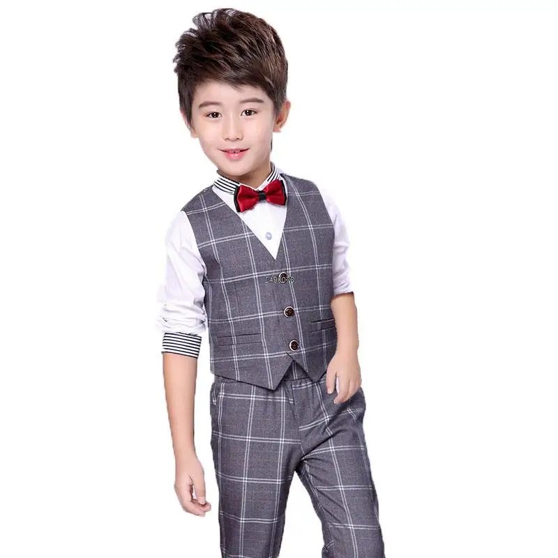 Children Performance Celebration Costume Formal Wedding Suit Kid Vest Pants Bowtie 3PCS Photograph Dress Boys Birthday Set