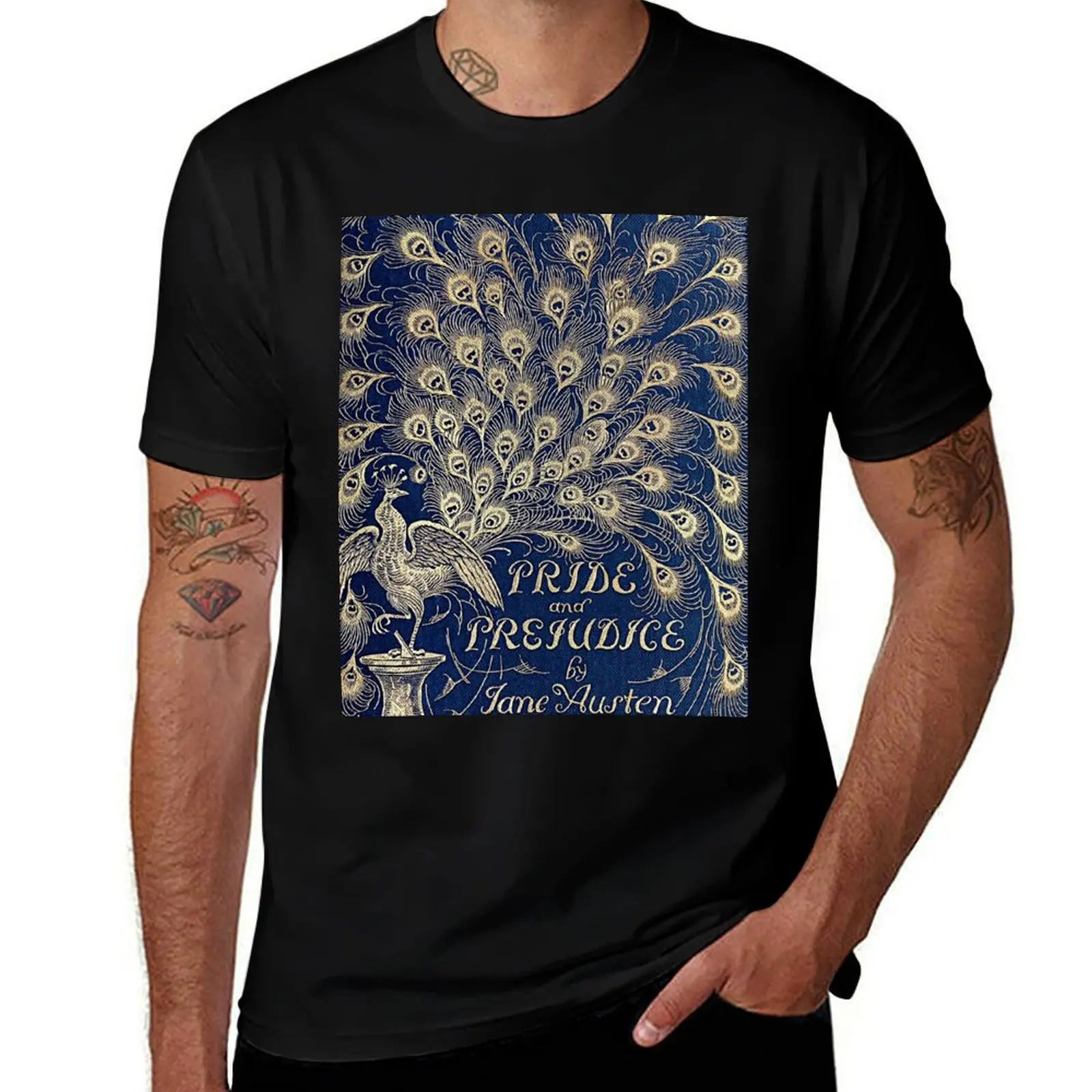 

Pride And Prejudice Peacock Edition Book Cover T-Shirt blacks blue archive tee shirts for men