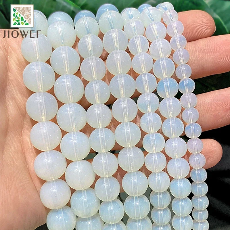 White Opal Stone Glass Round Beads DIY Natural Stone Bracelet Earrings Accessories for Jewelry Making 15'' Strand 4/6/8/10/12mm