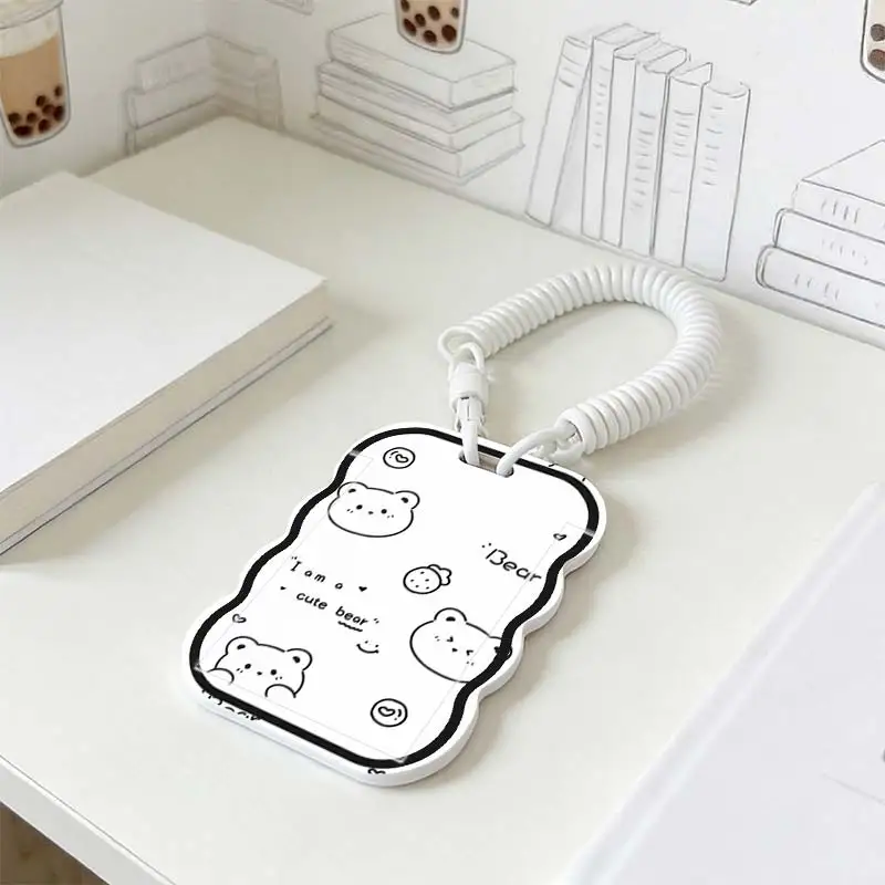 Card Sleeve for Stretchable Spring Cord Student Bus/Meal Card Protection Case Photo Protector Kpop Photocard Holder