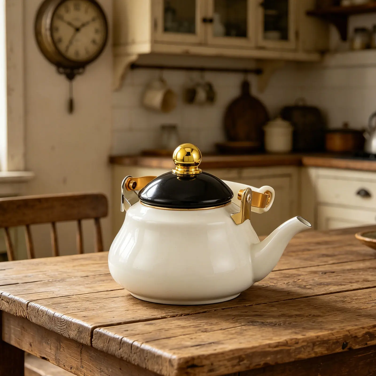 Retro Enamel Tea Kettle Stovetop 1.5L White Portable Tea Pot Heat Resistant Handle Long Spout Vintage Design Camping Boiling