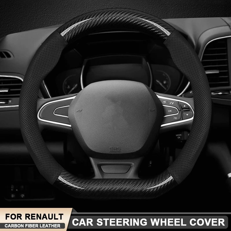 

Car Carbon Fiber Leather Steering Wheel Cover For Renault Megane RS GT Clio Scenic Laguna 3 4 5 Kangoo Fluence Trafic QM6 Twingo