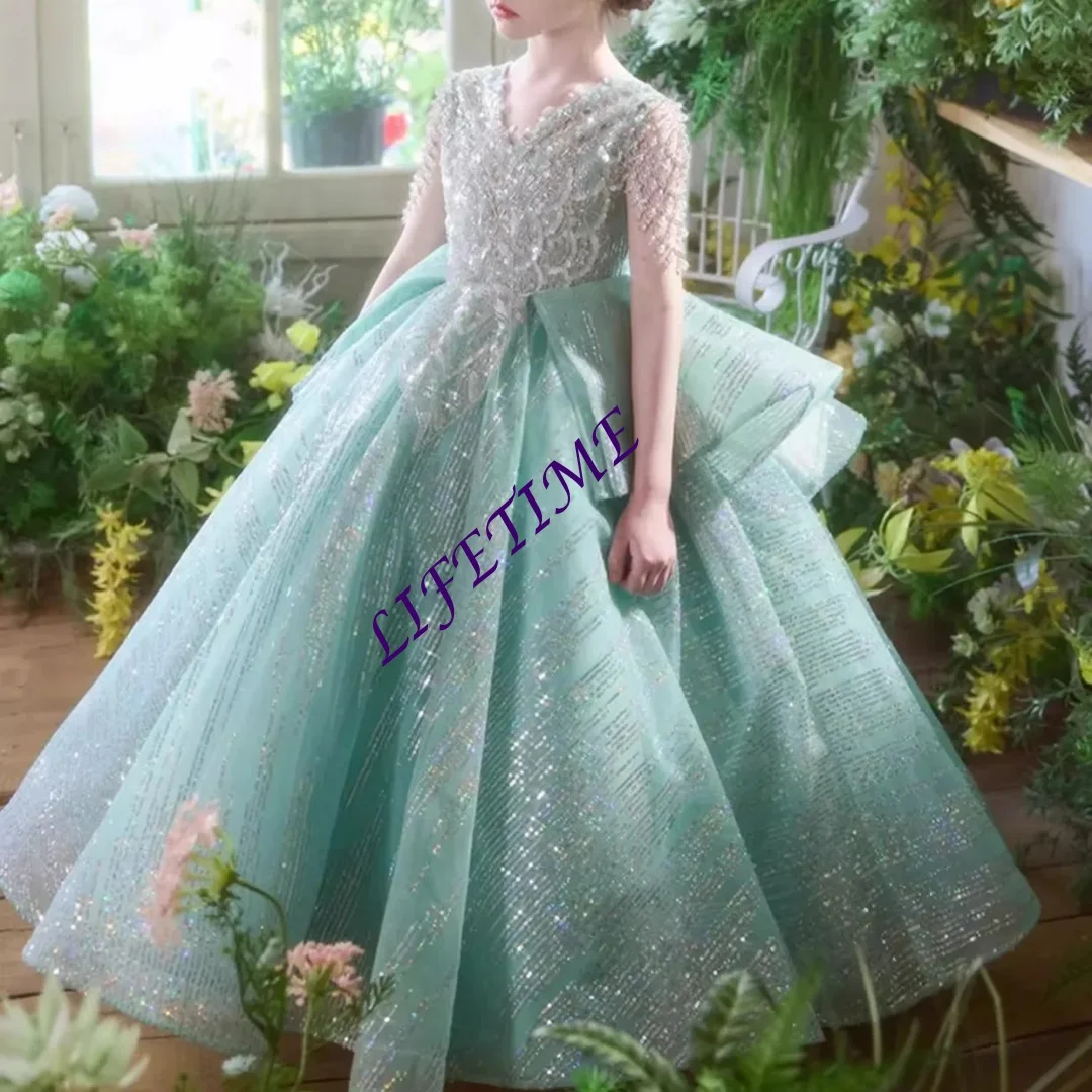 

Индивидуальное роскошное зеленое платье принцессы с V-образным вырезом, расшитое пайетками, из фатина, с рукавами-крылышками, для девочек, на свадьбу, день рождения, вечернее, на причастие, выпускной, для вечеринки