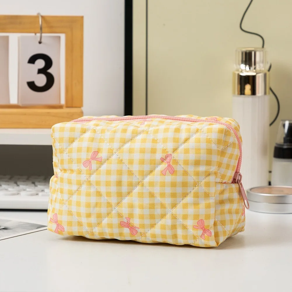 

New Bow Quilted Makeup Bag Multifunctional Large Capacity Cosmetic Organizer Wash Bag Women